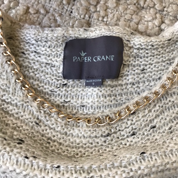 Metal chain detail oatmeal sweater w cutouts - Picture 2 of 5